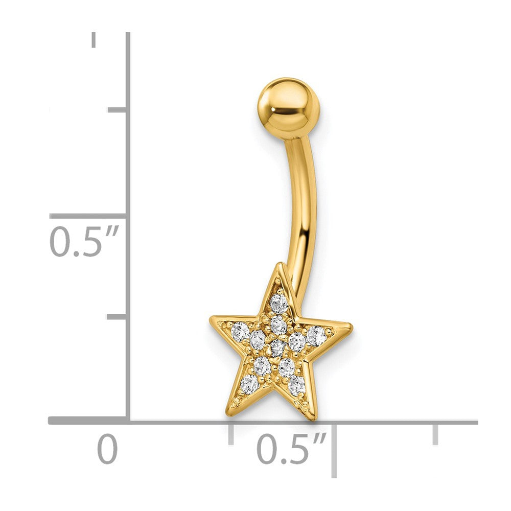 14K Yellow Gold 14 Gauge Polished Cz Star Belly Ring