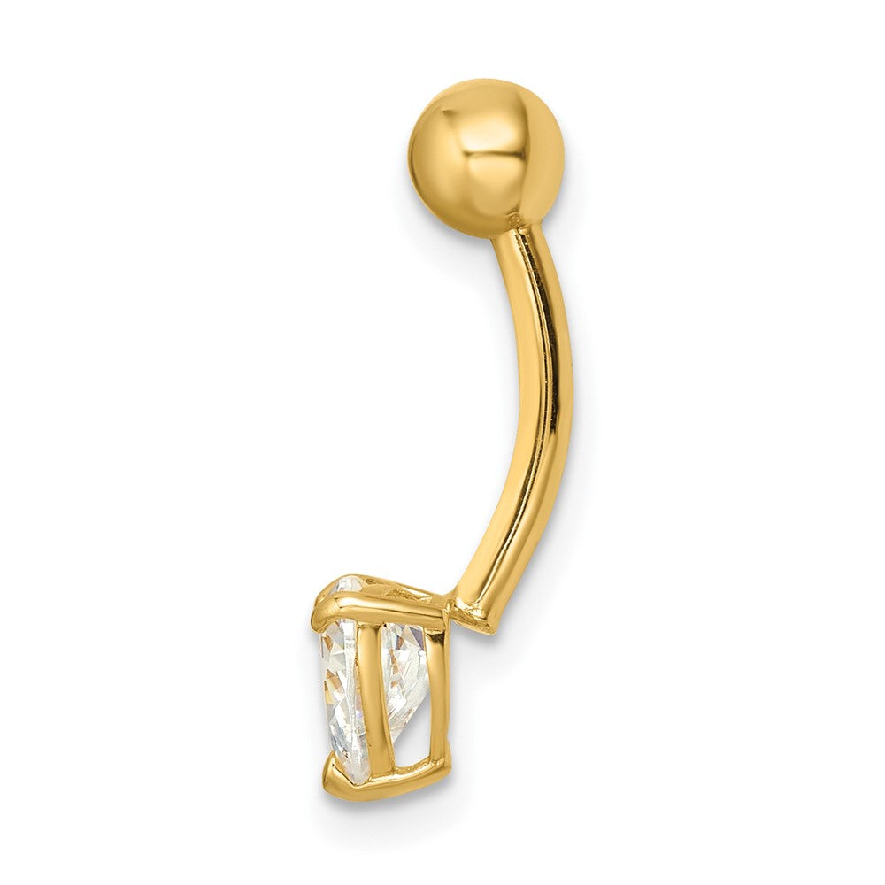 14K Yellow Gold 14 Gauge Heart Shaped Cz Belly Ring