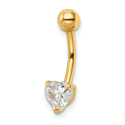 14K Yellow Gold 14 Gauge Heart Shaped Cz Belly Ring