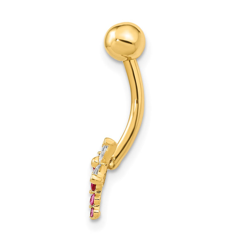 14K Yellow Gold 14 Gauge Dragonfly Cz Belly/Navel Ring Body Jewelry