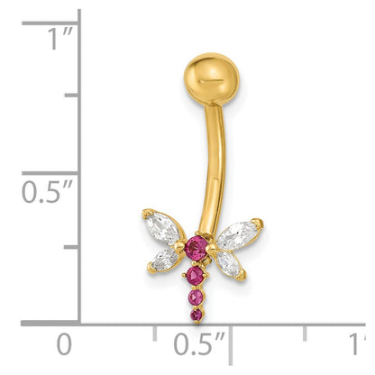 14K Yellow Gold 14 Gauge Dragonfly Cz Belly/Navel Ring Body Jewelry