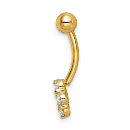 14K Yellow Gold 14 Gauge Cz Flower Belly Ring