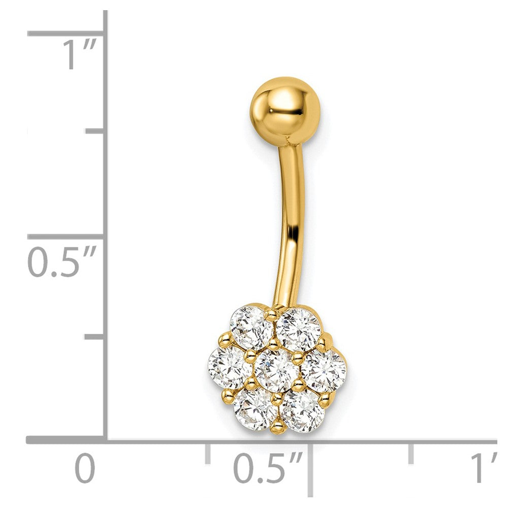 14K Yellow Gold 14 Gauge Cz Flower Belly Ring