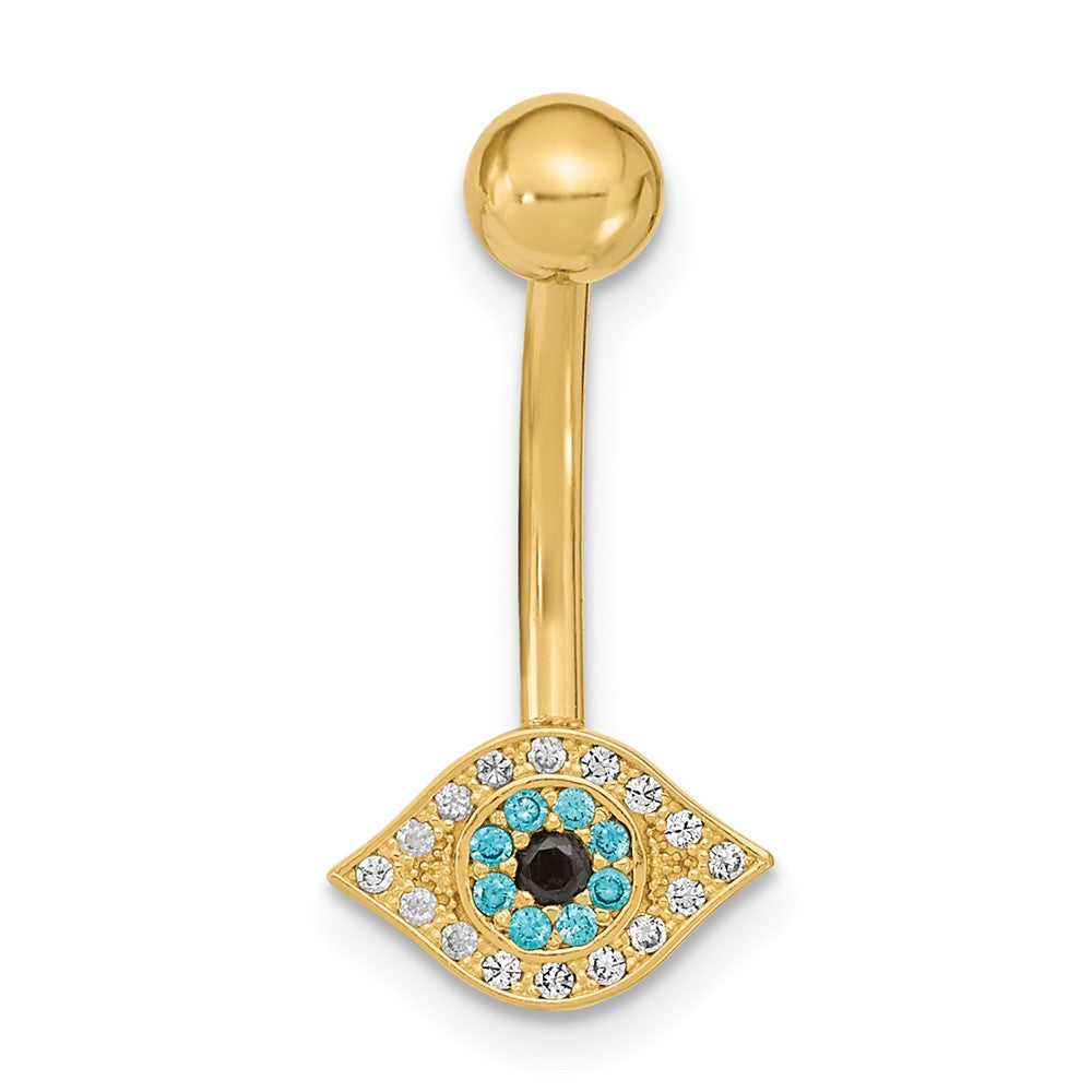14K Yellow Gold 14 Gauge Eye Cz Belly/Navel Ring Body Jewelry