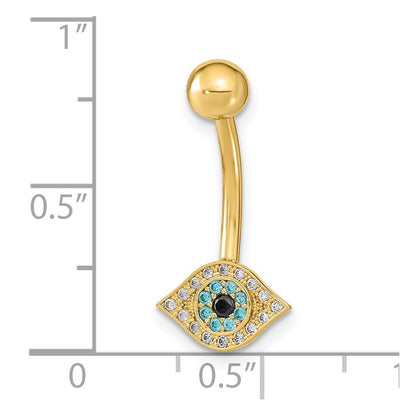 14K Yellow Gold 14 Gauge Eye Cz Belly/Navel Ring Body Jewelry