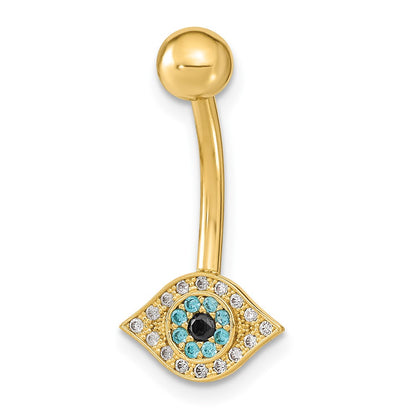 14K Yellow Gold 14 Gauge Eye Cz Belly/Navel Ring Body Jewelry