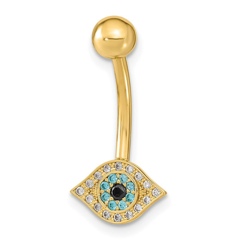 14K Yellow Gold 14 Gauge Eye Cz Belly/Navel Ring Body Jewelry