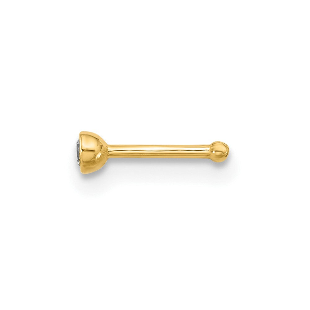 14K Yellow Gold Polished CZ Bezel Nose Stud
