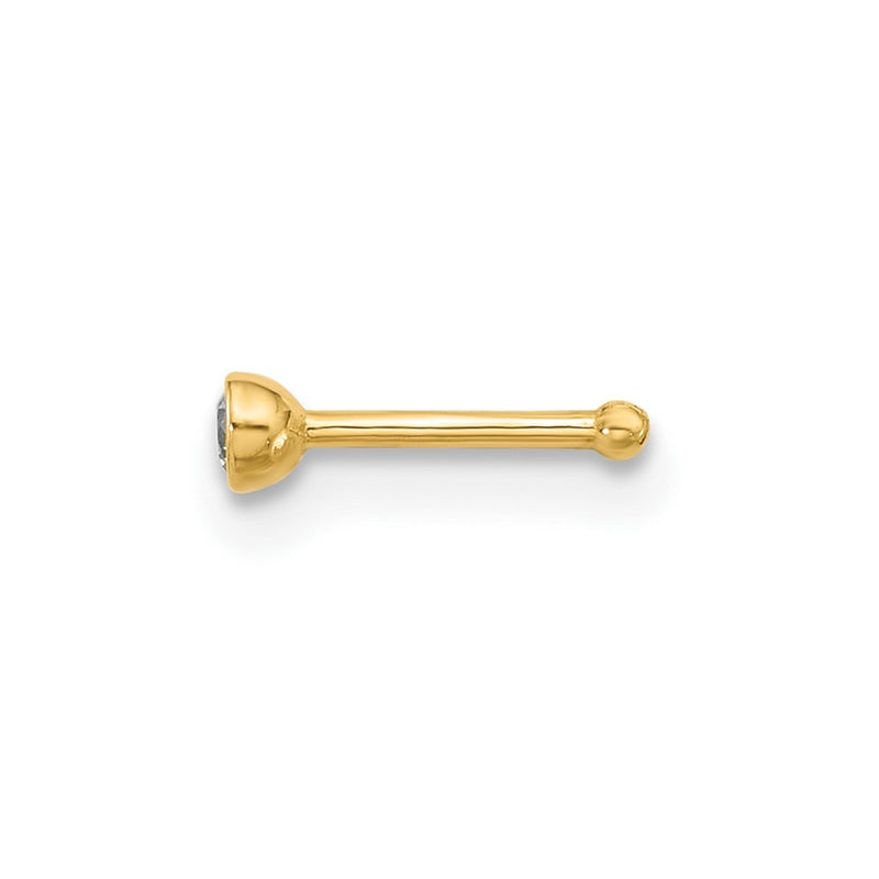 14K Yellow Gold Polished CZ Bezel Nose Stud