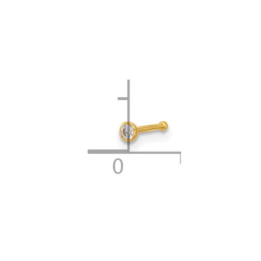 14K Yellow Gold Polished CZ Bezel Nose Stud