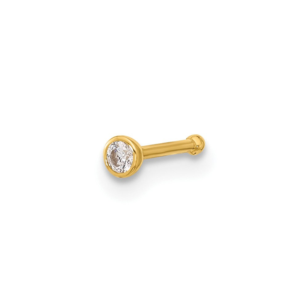 14K Yellow Gold Polished CZ Bezel Nose Stud