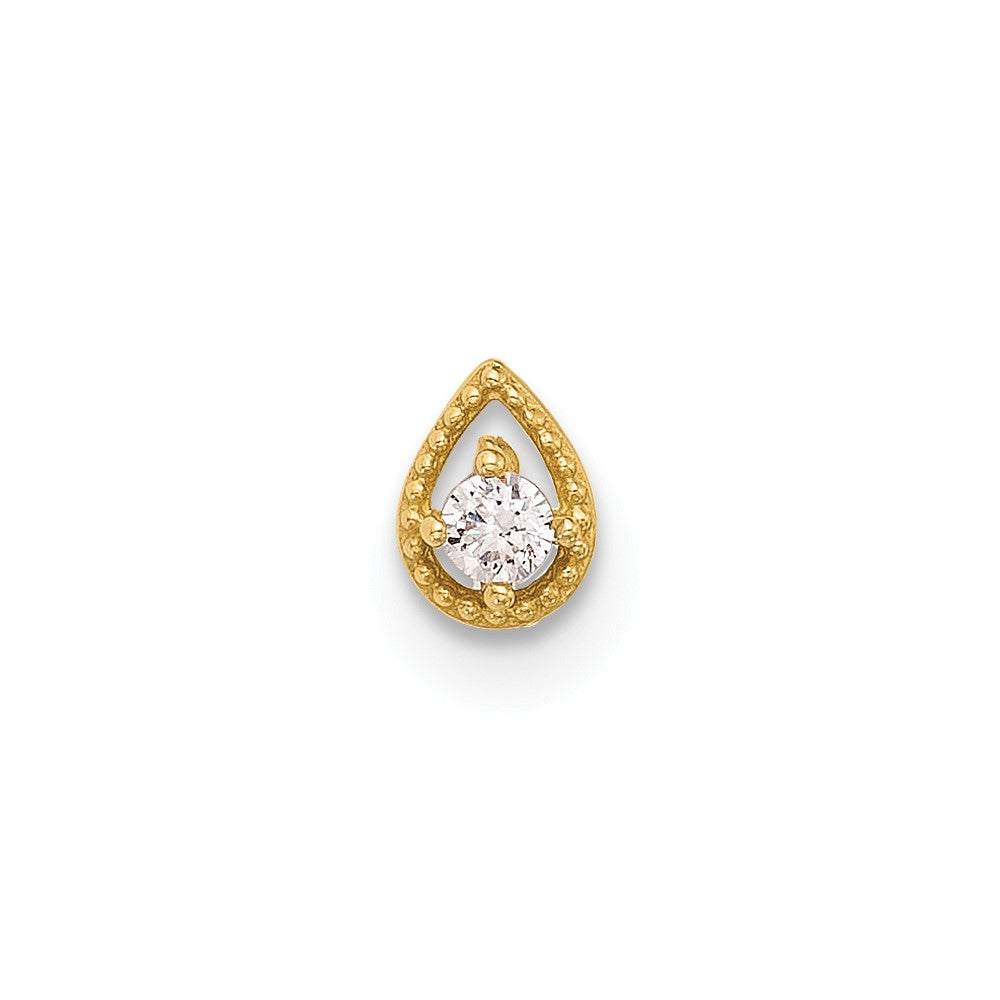 14K Yellow Gold Polished CZ Teardrop Nose Stud