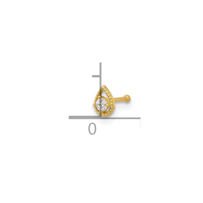 14K Yellow Gold Polished CZ Teardrop Nose Stud