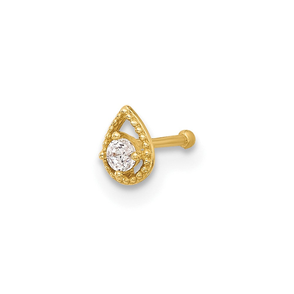 14K Yellow Gold Polished CZ Teardrop Nose Stud