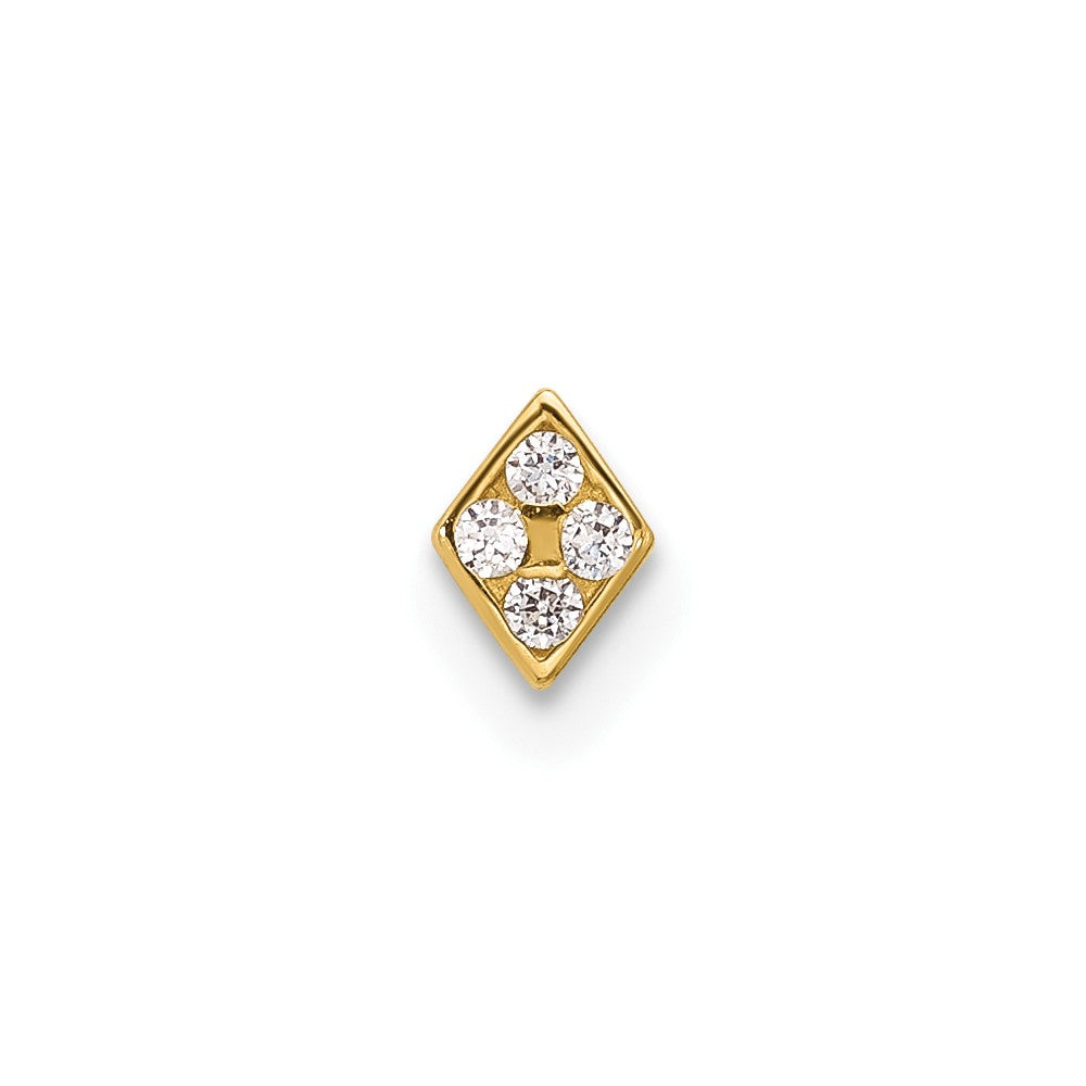 14K Yellow Gold Polished CZ Diamond Shaped Nose Stud