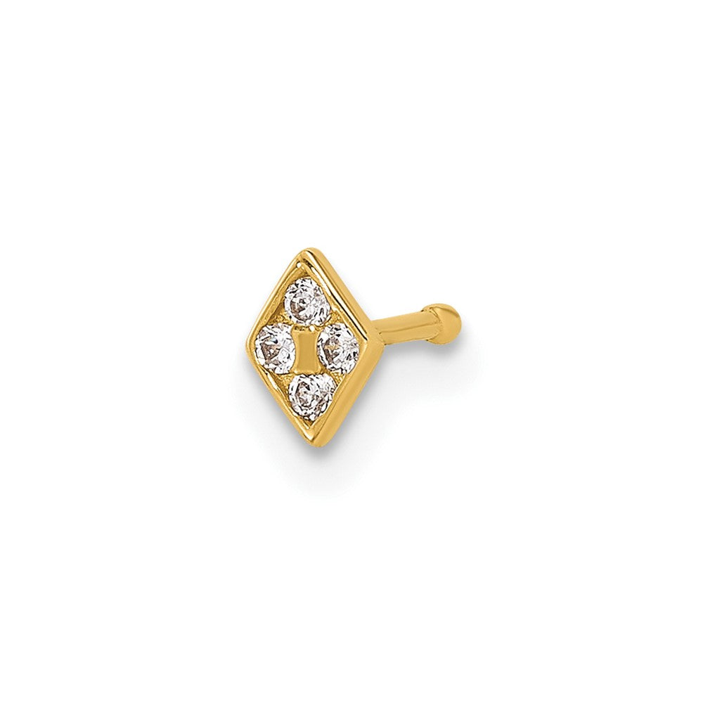 14K Yellow Gold Polished CZ Diamond Shaped Nose Stud
