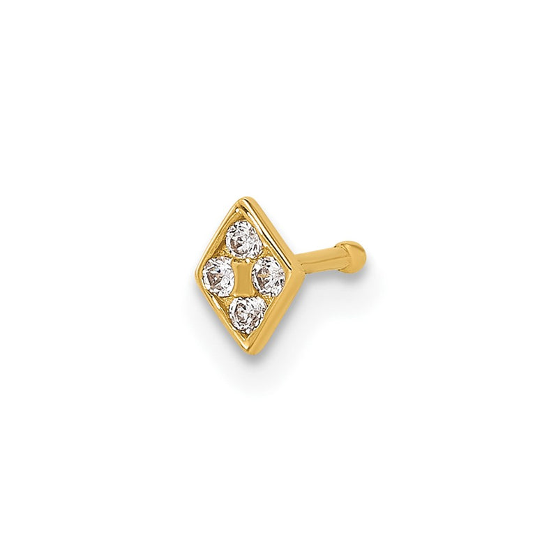 14K Yellow Gold Polished CZ Diamond Shaped Nose Stud