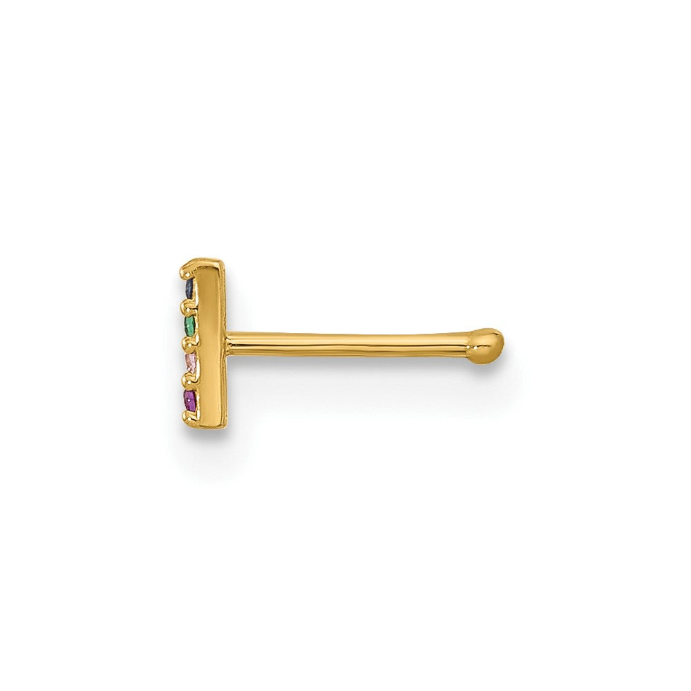14K Yellow Gold Polished Multicolor CZ Bar Nose Stud