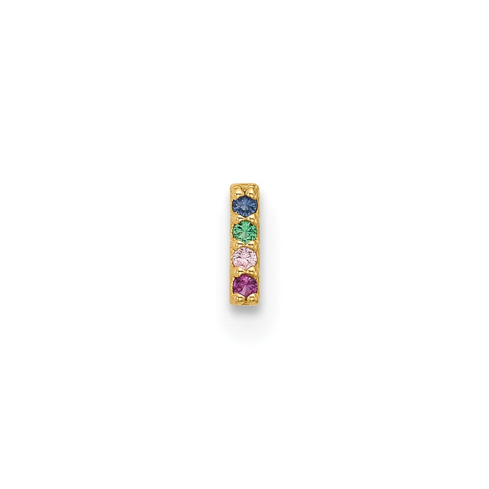 14K Yellow Gold Polished Multicolor CZ Bar Nose Stud