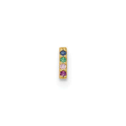 14K Yellow Gold Polished Multicolor CZ Bar Nose Stud