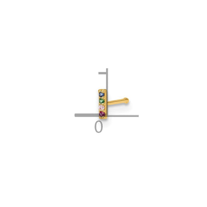 14K Yellow Gold Polished Multicolor CZ Bar Nose Stud