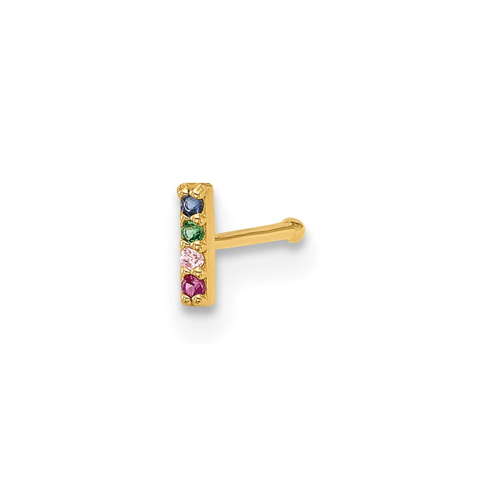 14K Yellow Gold Polished Multicolor CZ Bar Nose Stud