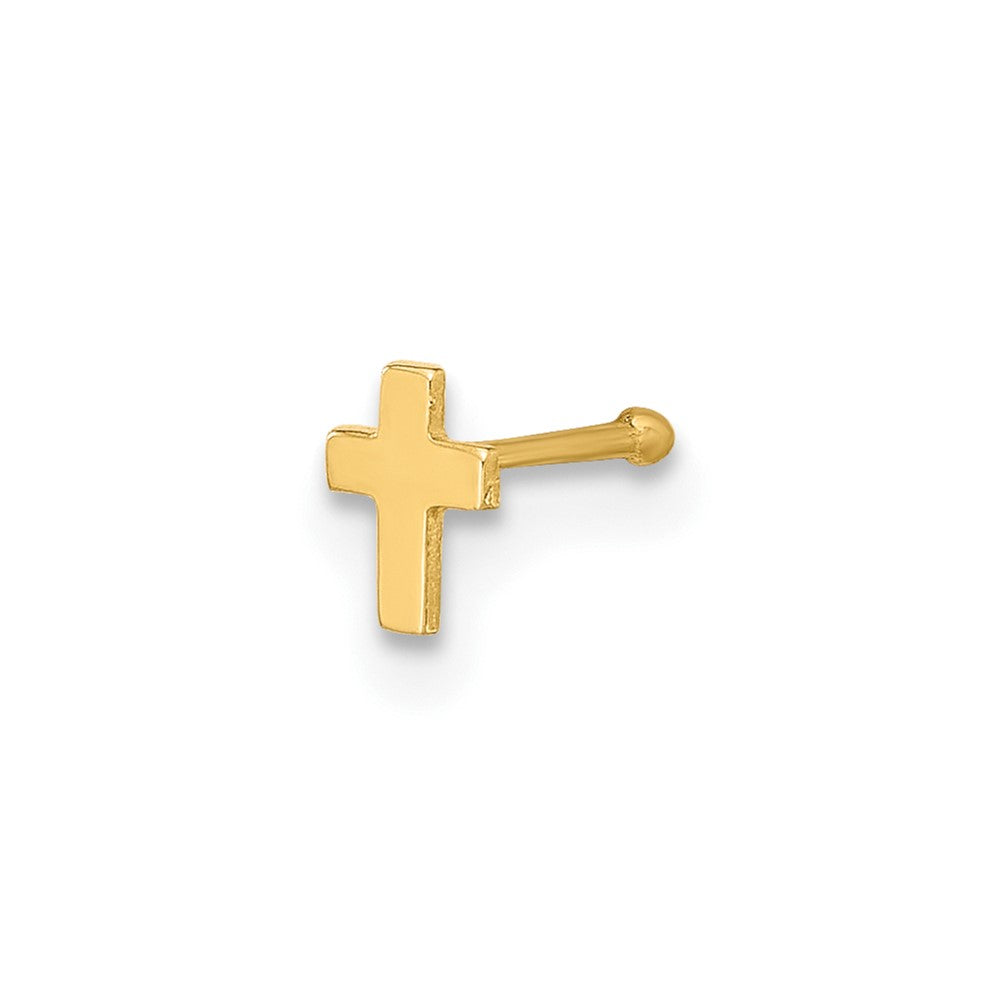 14K Yellow Gold Polished Cross Nose Stud