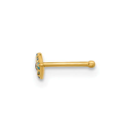 14K Yellow Gold Polished Blue CZ Evil Eye Nose Stud