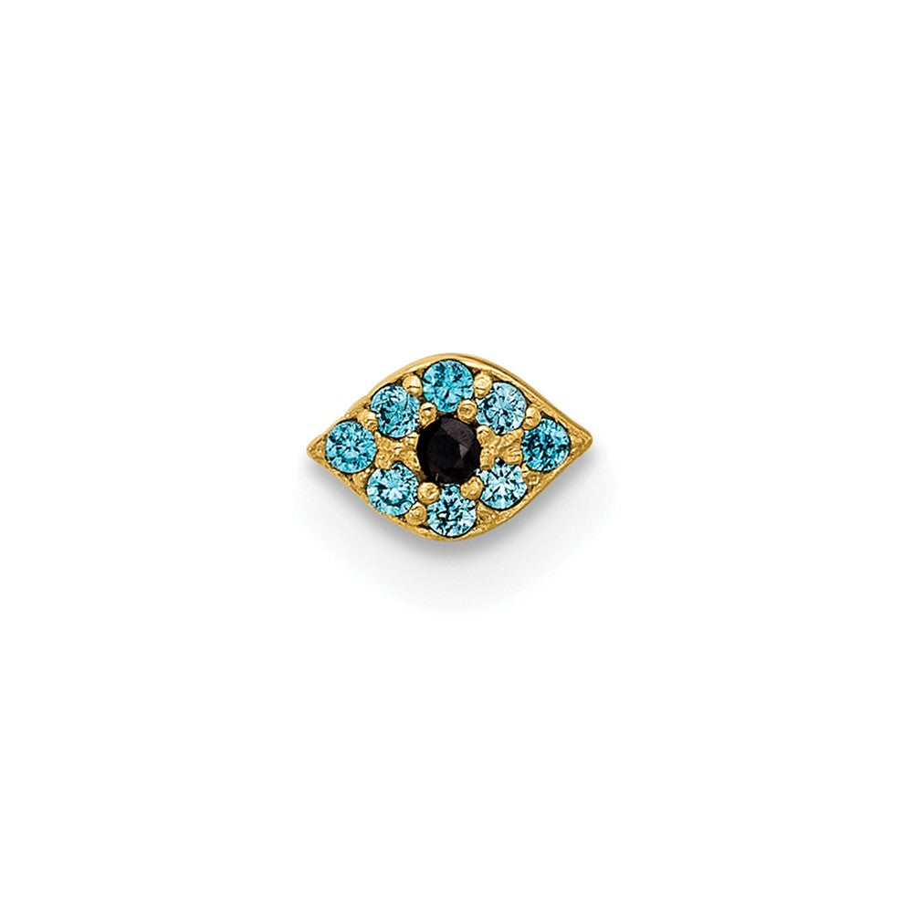 14K Yellow Gold Polished Blue CZ Evil Eye Nose Stud