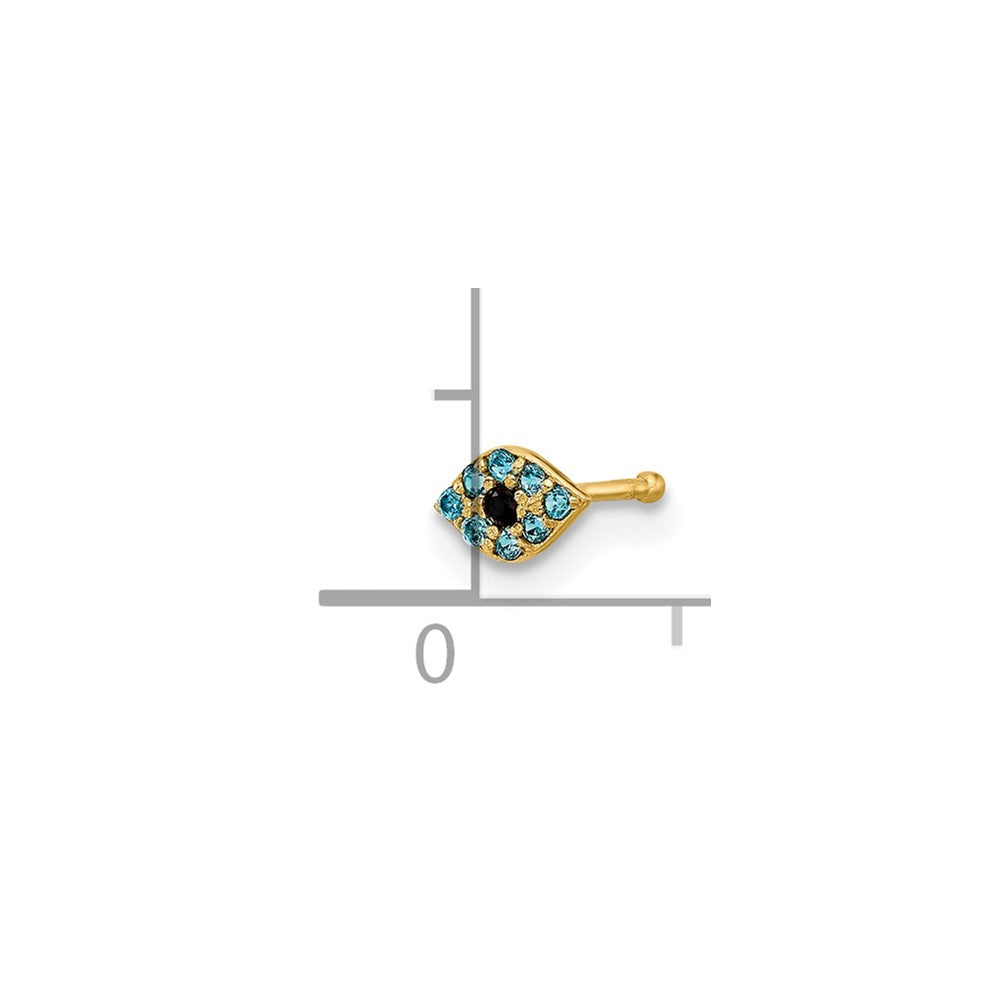14K Yellow Gold Polished Blue CZ Evil Eye Nose Stud