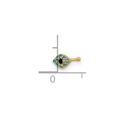 14K Yellow Gold Polished Blue CZ Evil Eye Nose Stud
