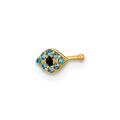 14K Yellow Gold Polished Blue CZ Evil Eye Nose Stud