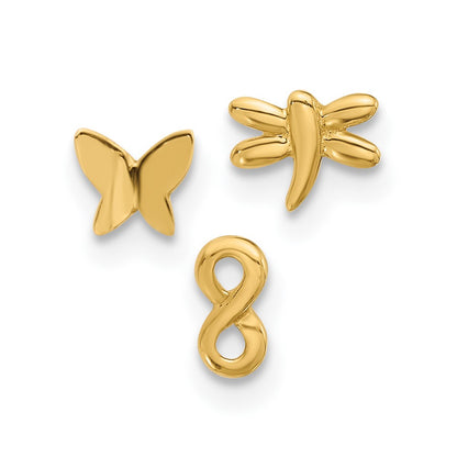 14K Yellow Gold Polished Infinity Symbol, Dragonfly and Butterfly Nose Stud