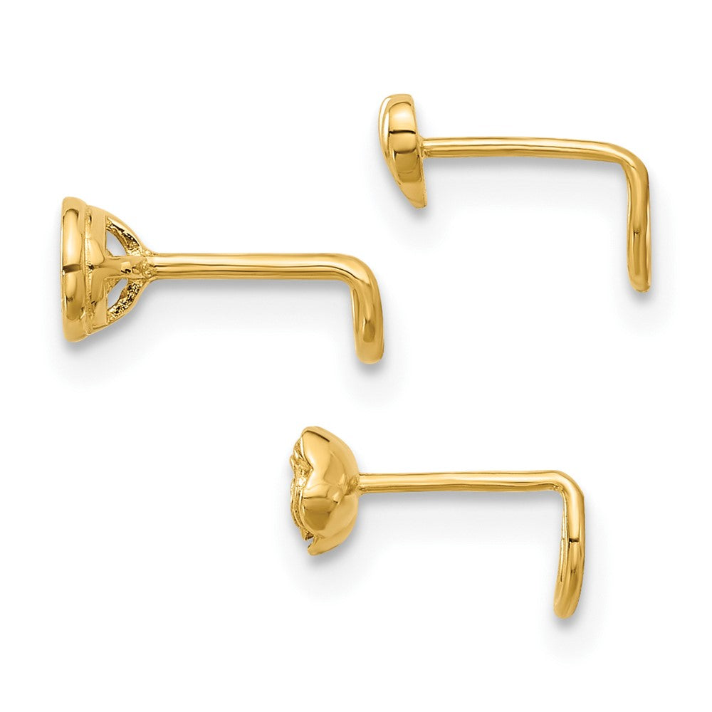 14K Yellow Gold Polished CZ, Flower and Heart Nose Ring Set