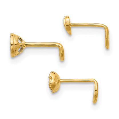 14K Yellow Gold Polished CZ, Flower and Heart Nose Ring Set