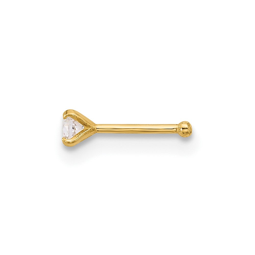 14K Yellow Gold Polished 2.5mm CZ Nose Stud