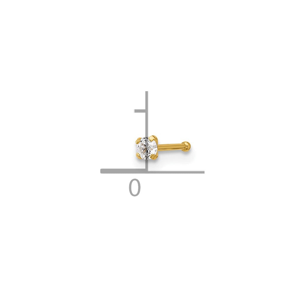 14K Yellow Gold Polished 2.5mm CZ Nose Stud