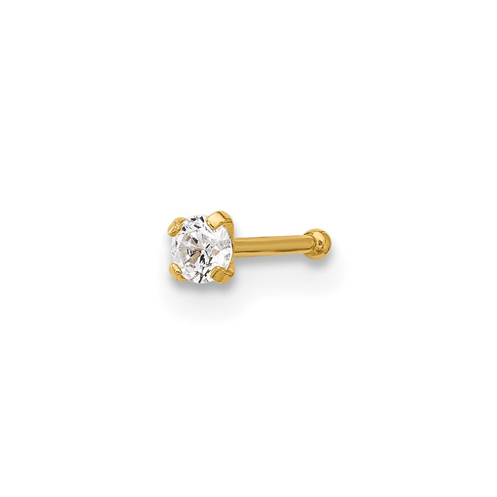 14K Yellow Gold Polished 2.5mm CZ Nose Stud