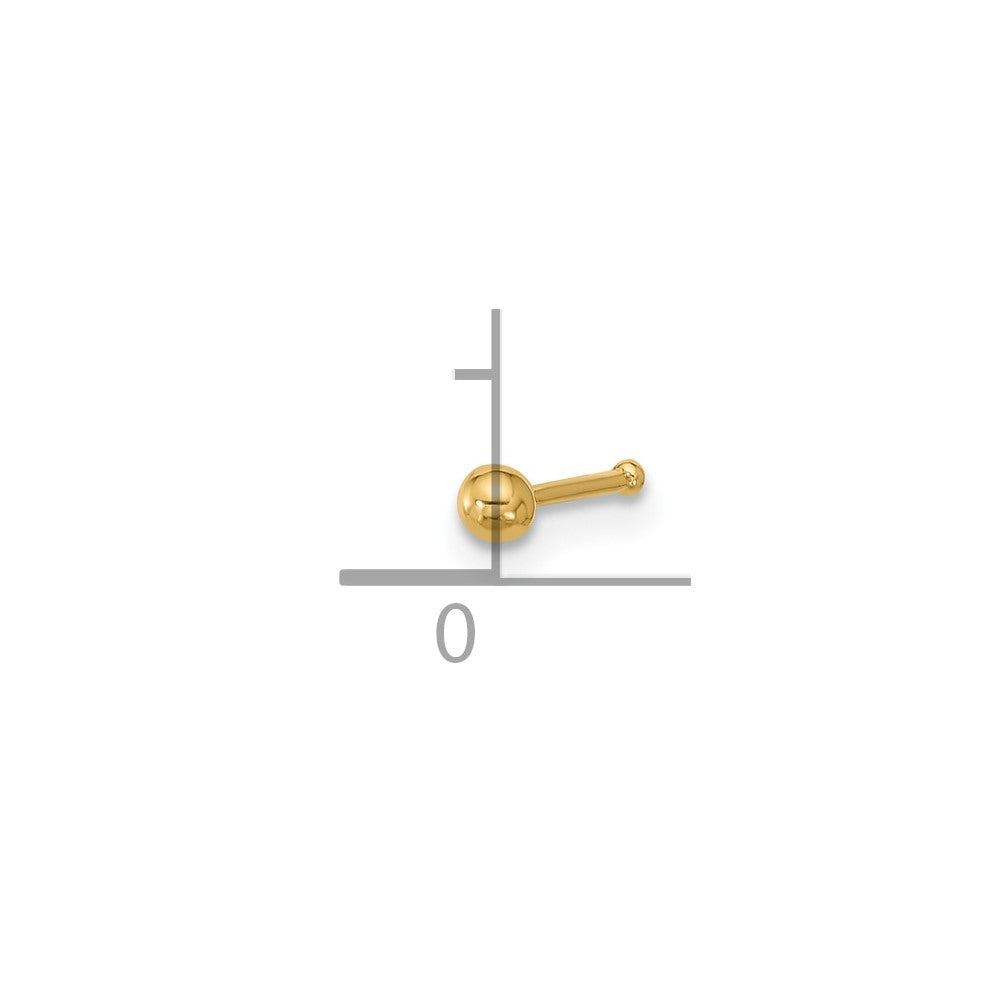14K Yellow Gold Polished 2.5mm Ball Nose Stud
