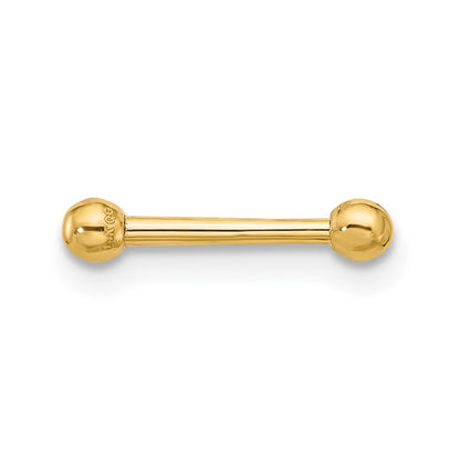 14K Yellow Gold Polished 2.5mm Ball Bar Labret Stud