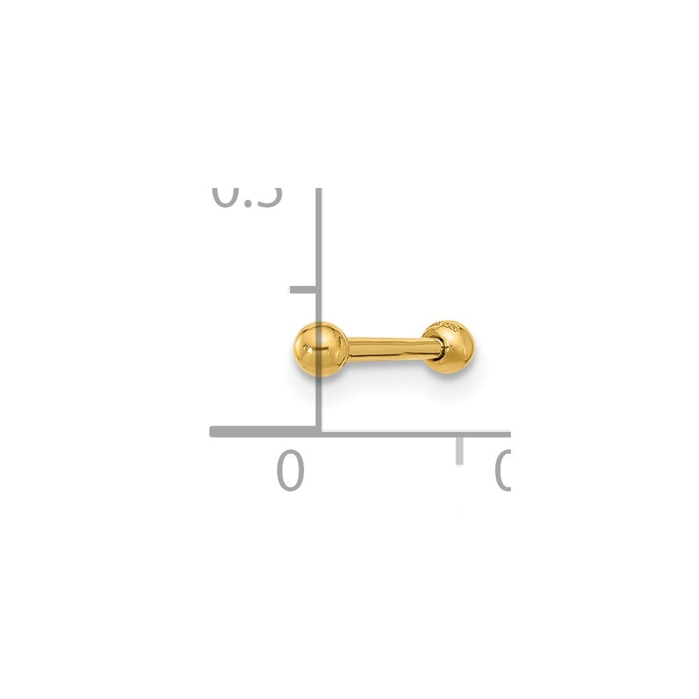 14K Yellow Gold Polished 2.5mm Ball Bar Labret Stud