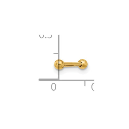 14K Yellow Gold Polished 2.5mm Ball Bar Labret Stud