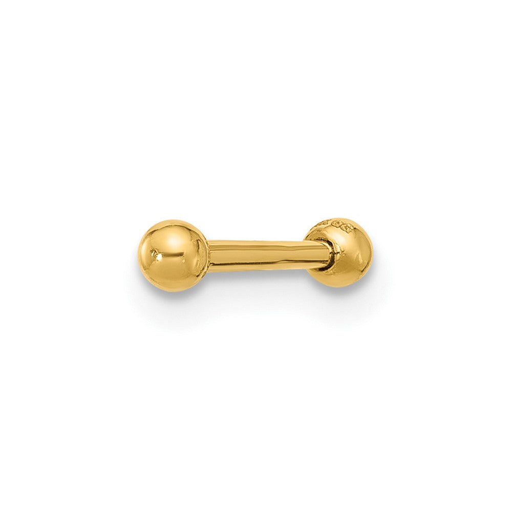 14K Yellow Gold Polished 2.5mm Ball Bar Labret Stud