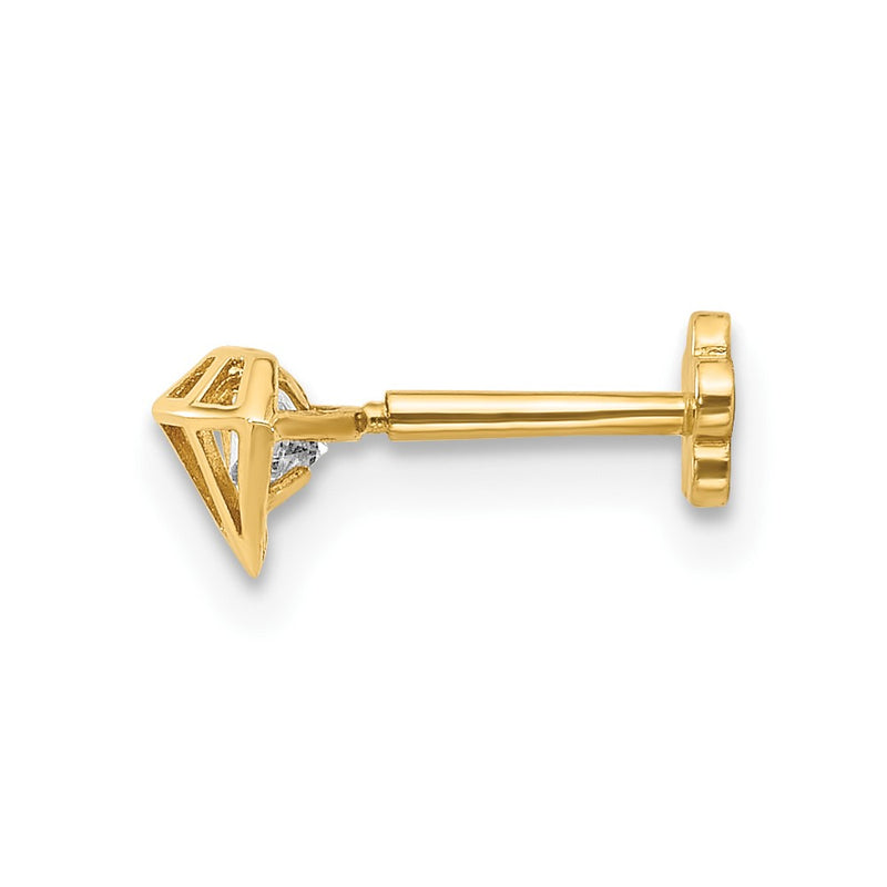 14K Yellow Gold Polished CZ 3D Diamond Shaped Cartilage Body Jewelry