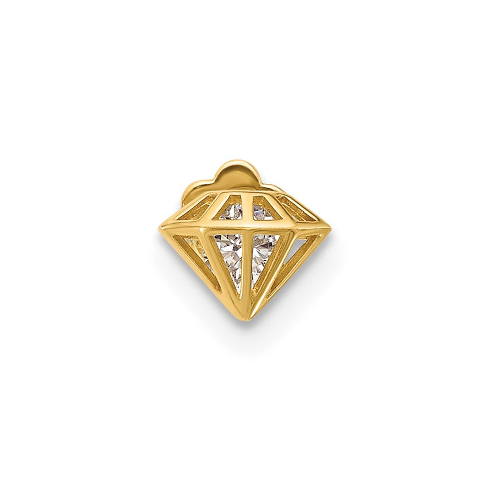 14K Yellow Gold Polished CZ 3D Diamond Shaped Cartilage Body Jewelry
