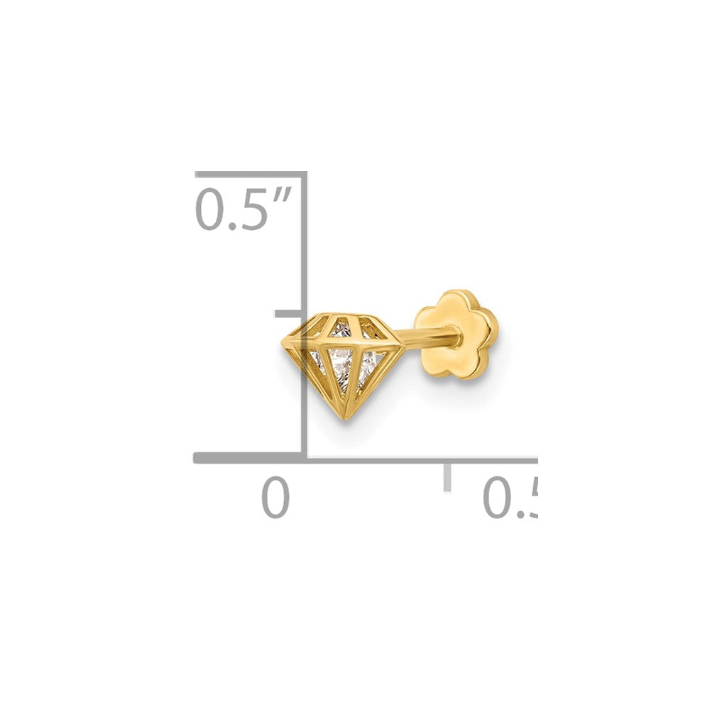 14K Yellow Gold Polished CZ 3D Diamond Shaped Cartilage Body Jewelry