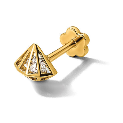 14K Yellow Gold Polished CZ 3D Diamond Shaped Cartilage Body Jewelry
