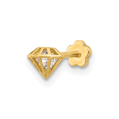 14K Yellow Gold Polished CZ 3D Diamond Shaped Cartilage Body Jewelry