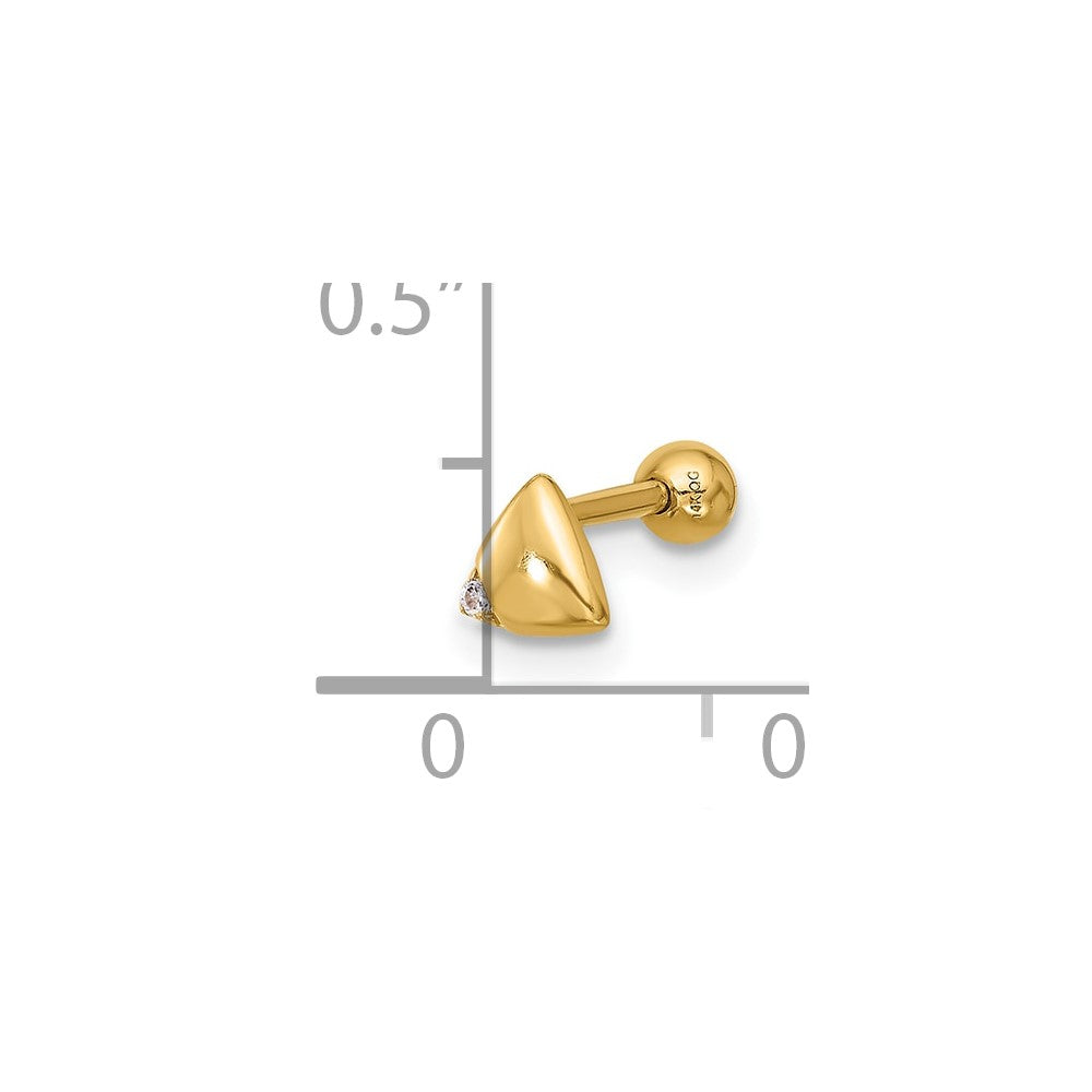 14K Yellow Gold Polished CZ Triangle Cartilage Stud