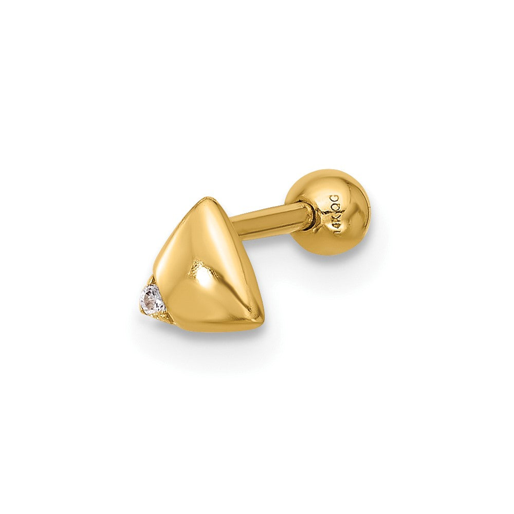 14K Yellow Gold Polished CZ Triangle Cartilage Stud